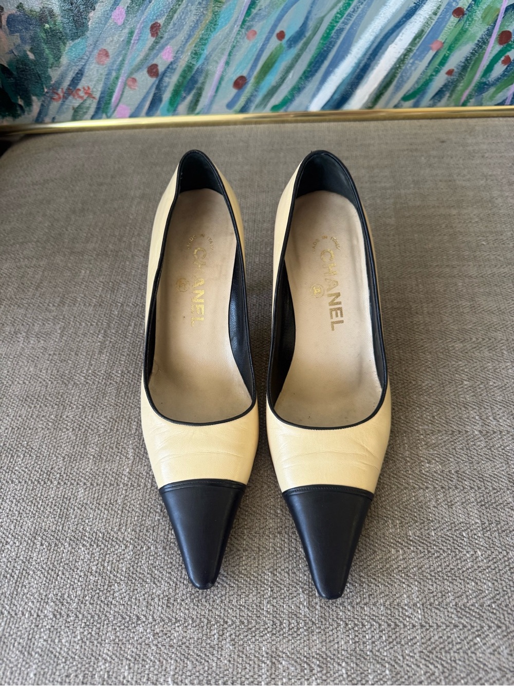 Chanel 1990s Authentic Two-Tone Pointed-Toe Pumps — Cream and Black